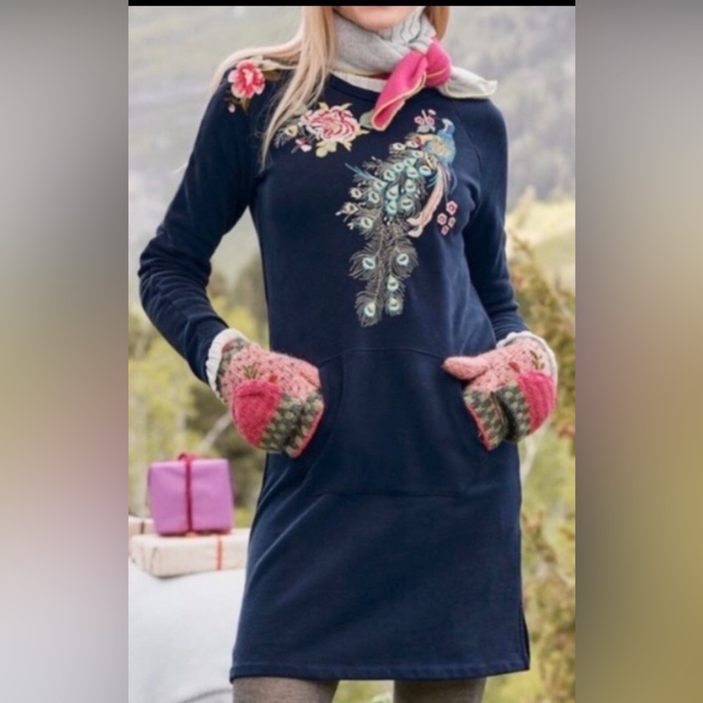 Driftwood Layla Shirt Dress Modest Cotton Embroidered Midnight blue Size S